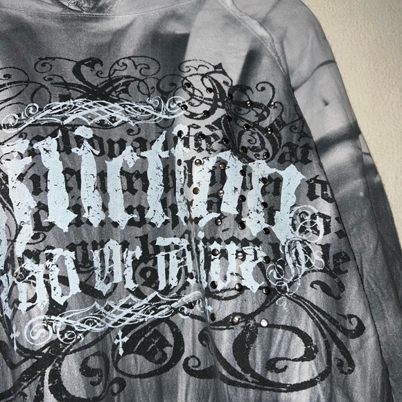 VTG Affliction Dead Or Alive Pullover Hoodie Studded Y2K Grunge Design Size XL - Picture 5 of 7